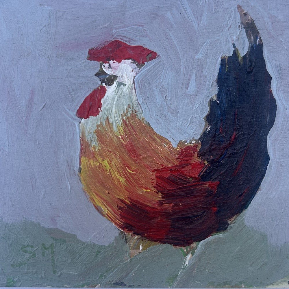 Original 4×4 Acrylic Painting on Wood Panel – Handmade – Rooster