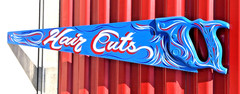 Barber Shop HAIR CUTS SHAVE Hair Salon Hand Saw Painted Pinstriped SIGN ART Wall