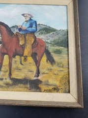 Vintage James V Briscol 1968 Framed Painting Man On Horse Rolling a Cigarette