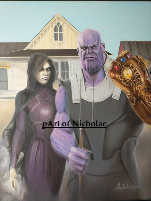 American Gothic artwork signed ORIGINAL OIL ON CANVAS PAINTING 22 X 28