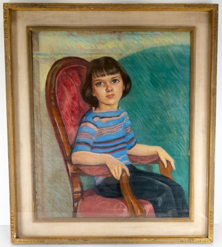 Vintage Mid-Century Pastel Portrait Painting Martha Herpst Newcomb Macklin Frame