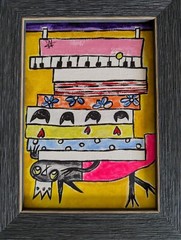 Black Cat Original Painting Collectible Abstract Folk Art By Samantha McLean