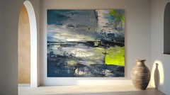 Unique piece! Expressionism abstract landscape XXL format 140×130 cm acrylic glass