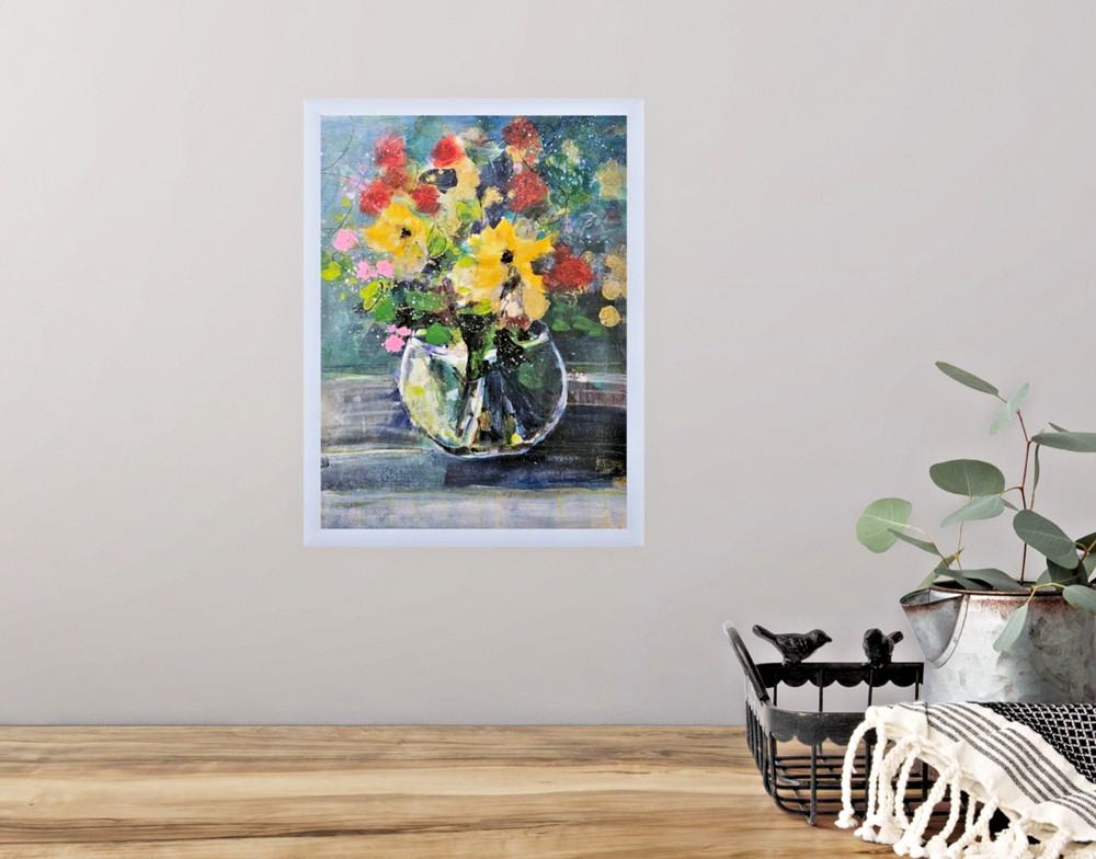 Original Abstract Floral Painting 9 x 12 inches