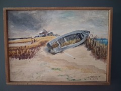 Original Signed Painting Acrylic Ocean Seagrass Sand Boat House Moody Beach 2016