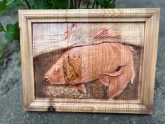 Carpfishing Fisherman Catches Carp Large Wood Carving Multicolor Picture Woodwor
