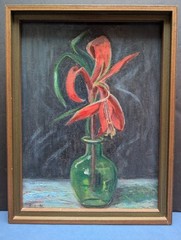 1940s „Korean Lily“ Oil Painting On Board- Signed & Framed Original Vintage