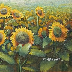 Charles R. Benolt, Original 3D Painting of Sunflowers, Oil on Canvas, Framed