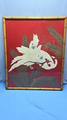 Painting 50’s Mid-Century BOHO COCKATOO Bird Art Faux Bamboo Frame Tropical 23″