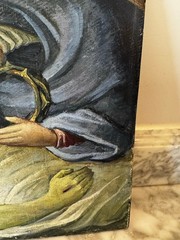 Original Mid-Century Italian Oil Painting Pietà on Hardboard Panel 12” Unsigned
