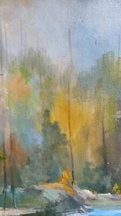 Oil painting Stream forest Ukrainian painter Canvas Framed original landscape