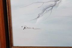 Vintage Winter Scene Snow And Birds Oil Painting On Canvas Signed Bruce