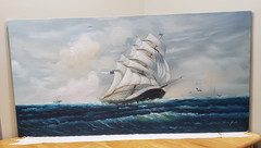 Original Seascape Oil Painting Sailing Ship 48×24 Signed Brian Park Nautical Art