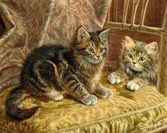 Two Kittens Cats Oil painting Wall art Giclee Printed on Canvas P1978