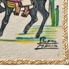 Vintage 2 Mexican Folk Art Burlap Signed Paintings Children Donkey Cactus 12×10