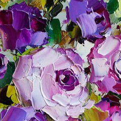 original oil painting Rose Purple Pink Flowers Impasto Floral small art 6*6 inch
