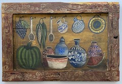 Attributed To Ramos Filemon VTG Mexican Folk Pottery Fruit Still Life Painting