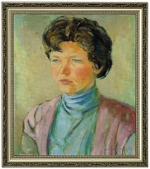 Expressionist Woman Portrait in Oil on Cardboard, Signed, Framed Painting