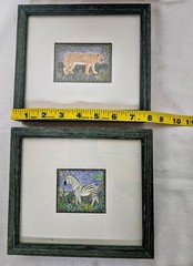 African Wildlife Framed Art (2) pieces Zebra Tiger Pier One Etching 8×7 each