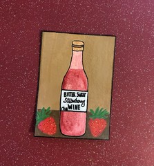 ACEO Original Acrylic Painting 2.5in x 3.5in. ~ Strawberry Wine 🍓🍷