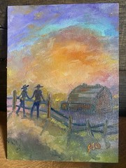 Sunset Couple Original Art Oil Painting 5×7
