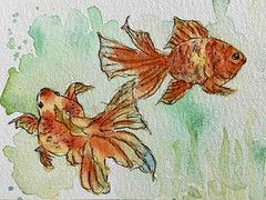 ACEO Goldfish Watercolor Fish Painting Miniature Hand-Painted ATC Original Art
