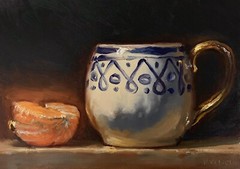 “Orange & Cup W/Gold Handle” NOAH VERRIER Still life oil painting, Signed print