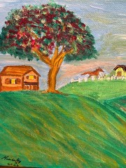 Acrylic Painting Puerto Rico Countryside Red Flamboyan