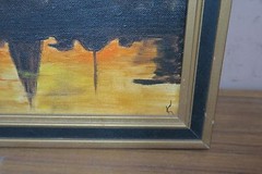 Vintage Signed Oil on Artists Panel Painting 8″ x 10″ Seashore Sunset Marina