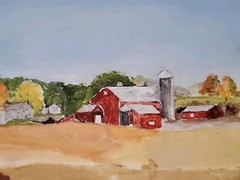 1996 Vintage Madelene Watson Conneaut Lake Pa Artist Farm Hunting Oil Painting