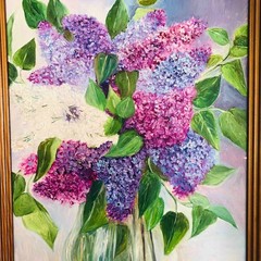 Original Oil Painting Lilac Flowers Still Life Vertical Framed 18.3×14.2 in