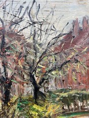 Impressionist Spring Landscape Path Houses Belgium Ghent March 1948