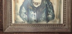 Vintage Roger Etienne Everaert Painting Parisian Big Eyed Girl Mixed Media Art
