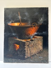MEXICAN PAINTING FIRE COOKING SMOKE JUAN BERNAL LISTED REALISTIC REALISM MEXICO