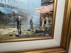 Vintage Caroline Burnett Signed Oil Painting Paris Street Scene Framed 13”x15”