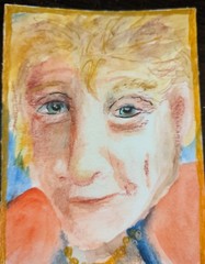ACEO Original Watercolor Painting markers Signed Rod Stewart at age 80 portrait