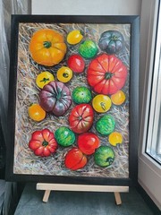 Original Tomato Painting Acrylic Framed Kitchen Wall Art Rustic Farmhouse Decor