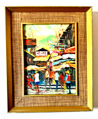 Hong Kong Street Scene Original Oil on Canvas Framed Art by L Lam 1960’s 22″x18″