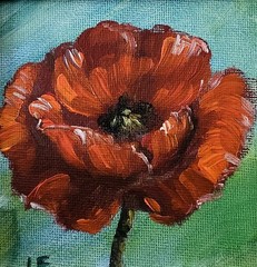 Framed Red Poppy Mini Signed Original Oil Painting 4×4 Bright Floral Wall Art