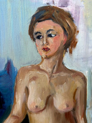 Handmade oil painting girl Ukrainian vintage 1960s Length 27inch Width19