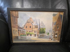 E. Huber Framed Oil Painting Cityscape Paris Medium Canvas Original Signed rare