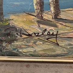 Vintage Mid 20th Century Italian Harbor Scene Gold Framed Oil on Canvas Signed
