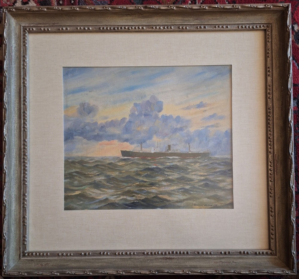 Norman Wilkinson Oil Painting “ Cargo Ship Entering The Thames Estuary „