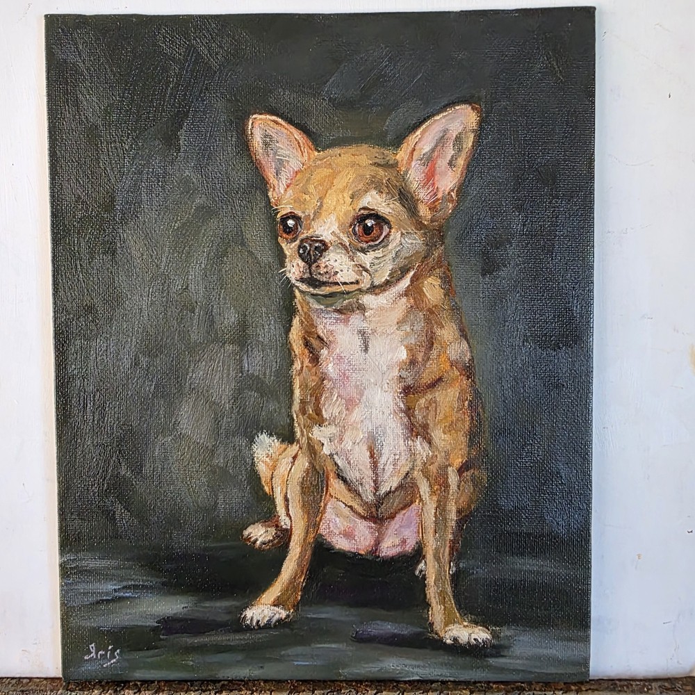 Original Oil Painting Pet Portrait 10×8 Inches, Cute Chihuahua