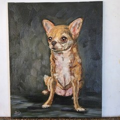 Original Oil Painting Pet Portrait 10×8 Inches, Cute Chihuahua