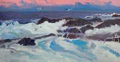 TOMFISHER nautical marine oil painting rocks wave Seascape coastal oil painting