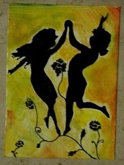 ACEO acrylic and ink on yupo Flower Girls #4 colorized by G. Beegle