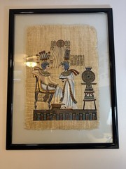 Egyptian Art Papyrus Rare Original Hand Painted Double Glass Frame Signed