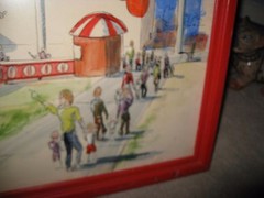 Vintage Midcentury Amusement Park Art Bright & Cheery 19 1/4″ x 29″ Under glass