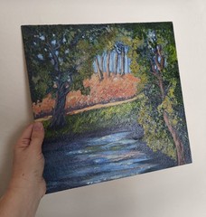 Original Oil Painting Old Trees Landscape Impasto Artwork on Panel 12x12in
